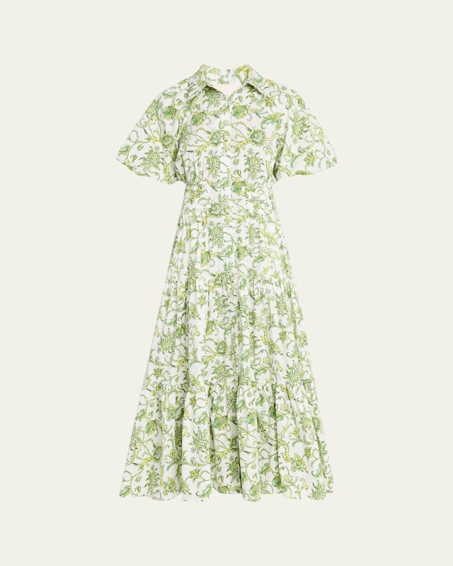 Maggio Ivy Paisley Puff-Sleeve Midi Dress